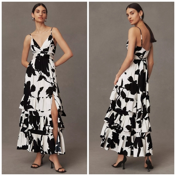 Anthropologie Dresses & Skirts - Hutch Guthrie Sleeveless Floral V-Neck Side-Slit Satin Maxi Dress